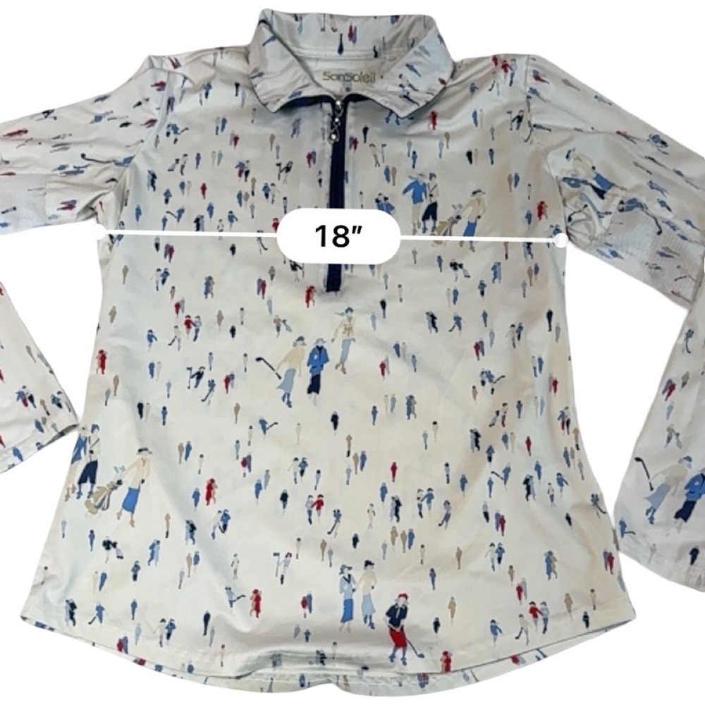 SanSoleil SolCool Womens Small Golf Top Quarter Zip Long Sleeve White Print S - Picture 6 of 7